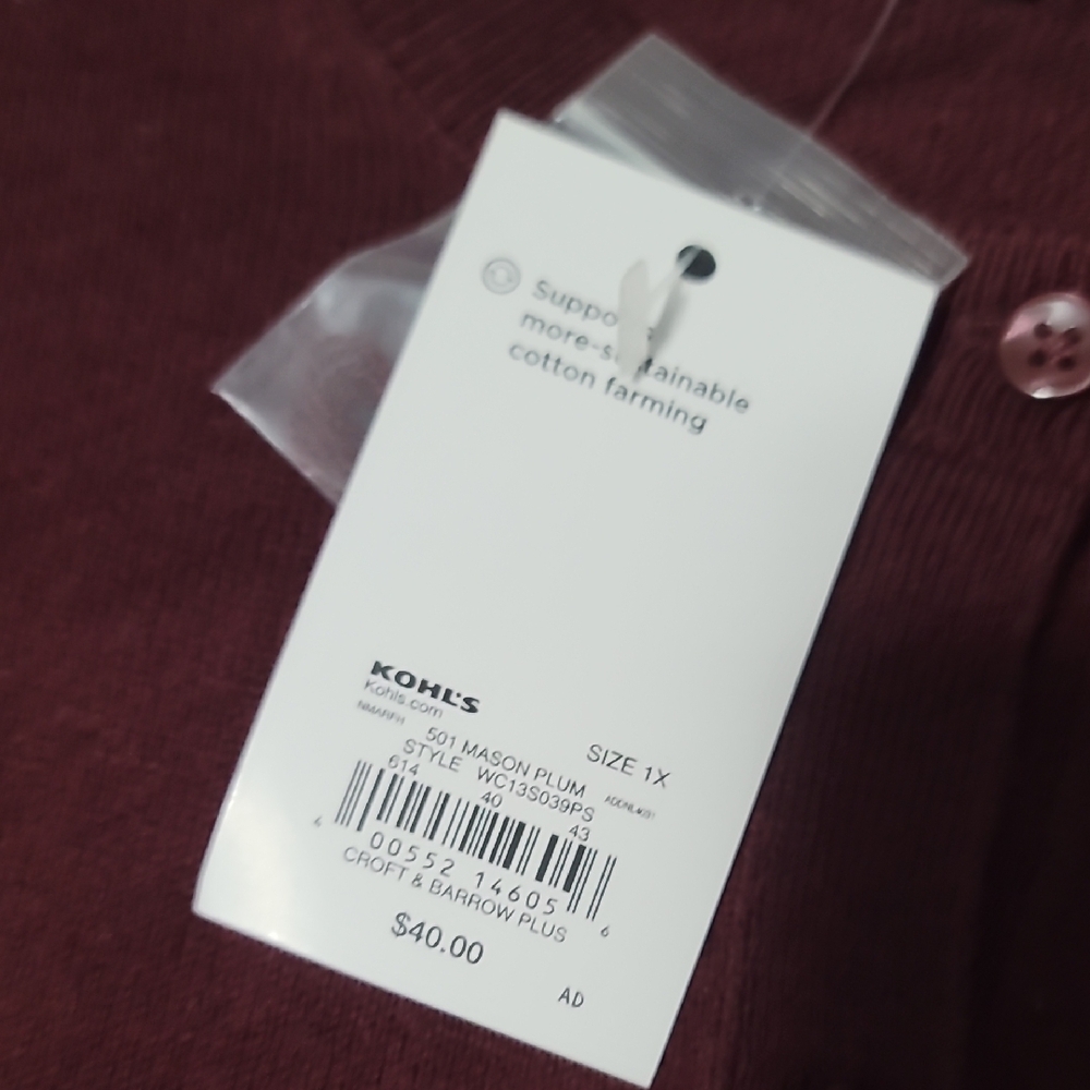 NWT Croft & Barrow Burgundy Knit Button Cardigan - Picture 3 of 5